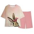 thumbnail image 2 of Spazoro Little & Big Girls Leisure Outfit Sets, 2-Pieces Easter Crew Neck Summer Short Sleeve Shirt and Shorts Sets Pink Size 5 T, 2 of 9