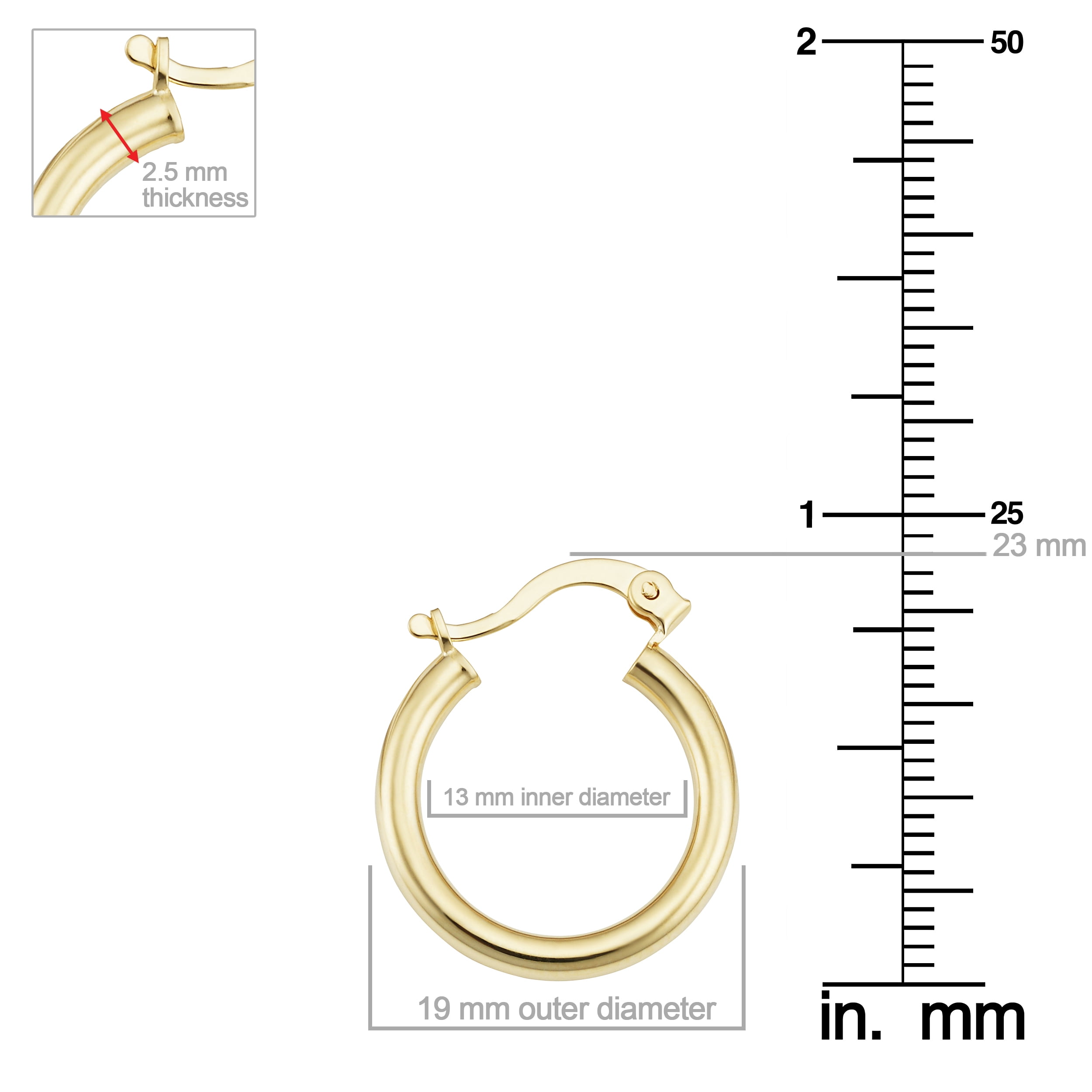 KoolJewelry 14k Yellow Gold Filled Classic Hoop Earrings (2.5 x 19 mm)