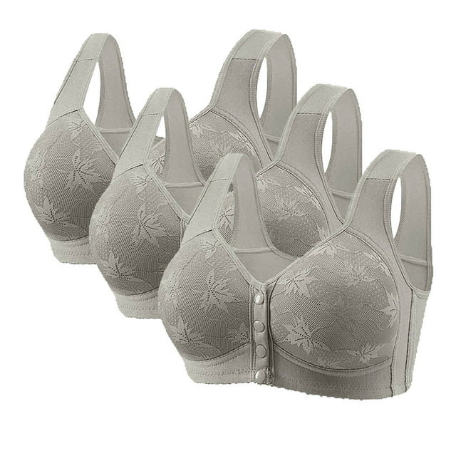 Tumotour 3PC Front Closure Bra for Women Wireless Soft Wide Shoulder Straps Bra Breathable Full Coverage Front Button Bras Seamless Convenient Push Up Snap Closing Bra for Everyday Work Life Walking