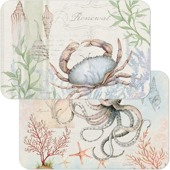 Wipe-Clean Reversible Decofoam Placemats, Caribbean Seas, Set of 2, Made in The USA