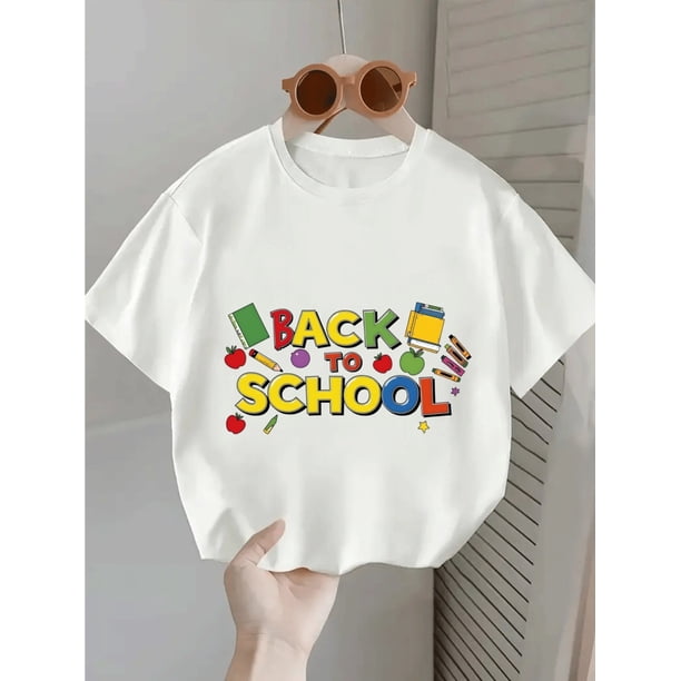 Baby Girl's Back to School Graphic T-Shirt - Vibrant Short Sleeve Top, Soft Stretch Fabric, Round Neck, Machine Washable for Casual Wear, Summer Kids Clothing, Playful Design, Medium Elasticity