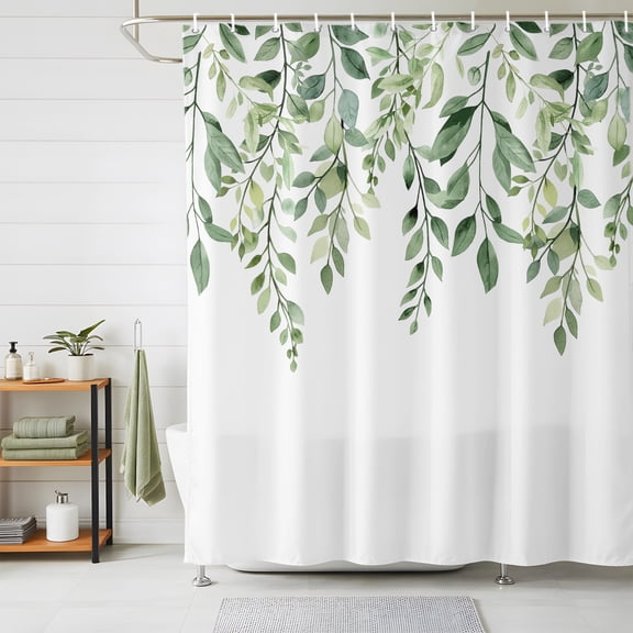 Shower Curtains for Bathroom, Eucalyptus Leaves Waterproof Fabric Shower Curtain, Sage Green Spring Summer Botanical Decorative Bathroom Curtain for Bathtub, 72"x78", No Hooks Included