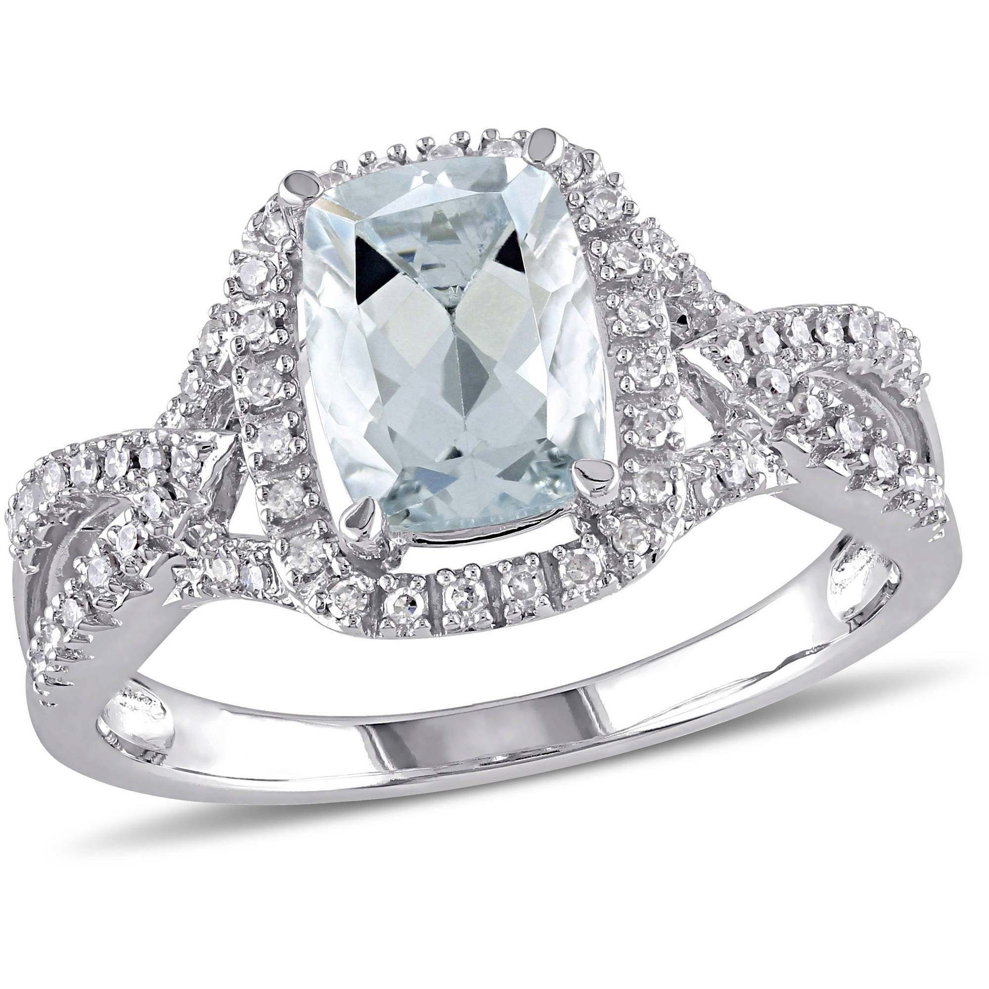 Tangelo 1-1 5 Carat T.G.W. Aquamarine and 1 6 Carat T.W. Diamond 10kt White Gold Halo Cocktail Ring by Tangelo