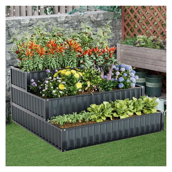FASCK Heavy-Duty Metal Outdoor 3-Tier Raised Garden Bed Planter Box, Vertical Gardening System