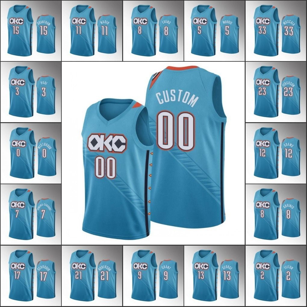NBA_ Jersey Oklahoma''City''Thunder''Men Paul George Dennis Schroder Chris  Paul Steven Adams Turquoise Custom Jersey 