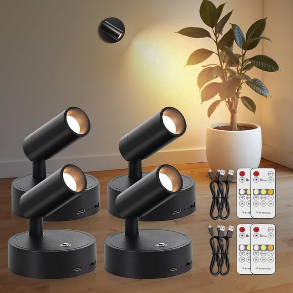 4PCS Black-Rechargeable Remote control-Warm Light 3000K indoor spotlight