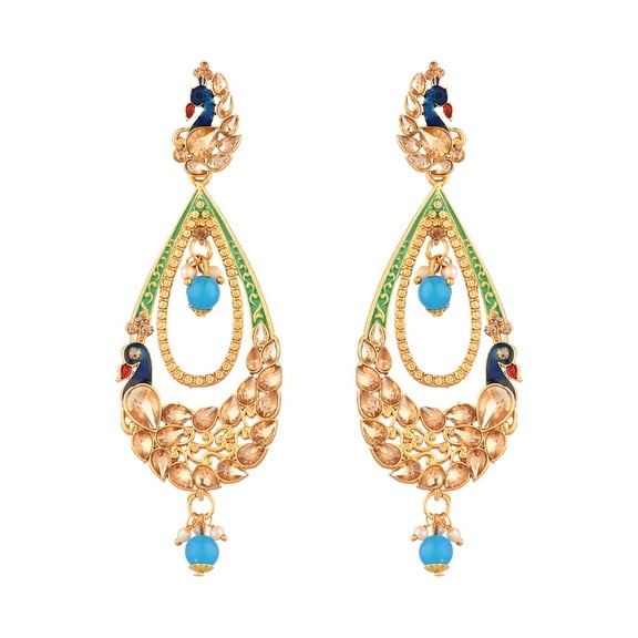 Efulgenz Indian Jewelry Bollywood Antique Gold Tone Faux Pearl Crystal Kundan Peacock Dangle Earrings Set
