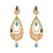 Efulgenz Indian Jewelry Bollywood Antique Gold Tone Faux Pearl Crystal Kundan Peacock Dangle Earrings Set