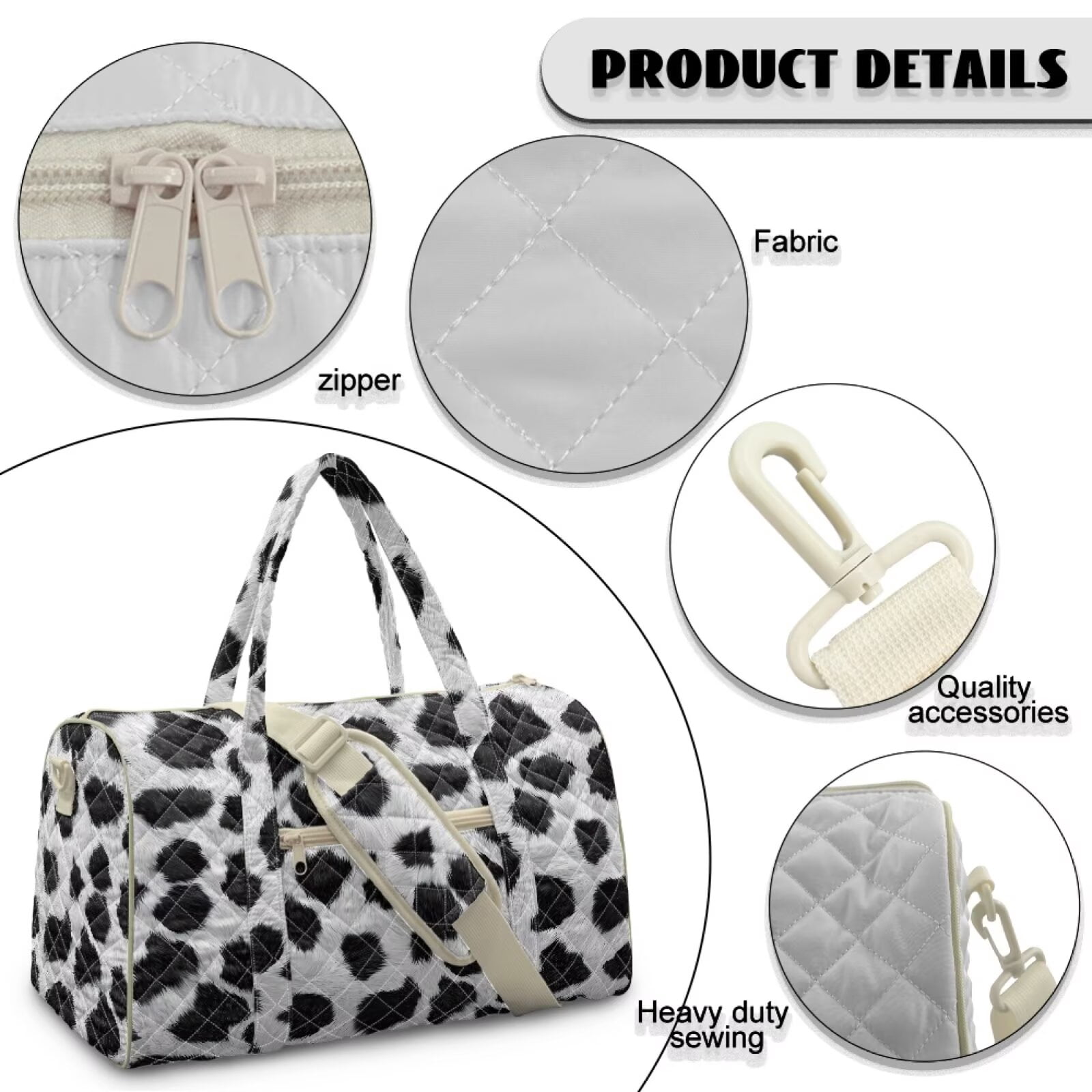 Chririnla Large Luggage Bag Travel Duffel Bags with Large Capacity & Separate Compartment for Airplanes, Classic Cow Pattern