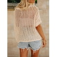 thumbnail image 5 of Womens Summer Scoop Neck Short Sleeve Sweater Casual Crochet Hollow Out Knit Tops Pullover Shirts Beach L, 5 of 6