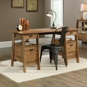 Sauder Trestle Executive Desk, Vintage Oak Finish