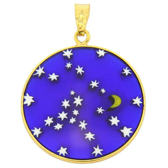 GlassOfVenice Murano Glass Millefiori Pendant "Starry Night" in Gold-Plated Frame 1"