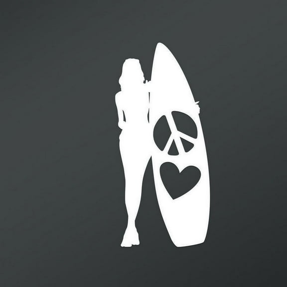 Peace Love Surfer Girl Vinyl Decal Sticker | Cars Trucks Vans Walls Laptops Cups | White | 7.5 X 3.5 Inch | KCD1680