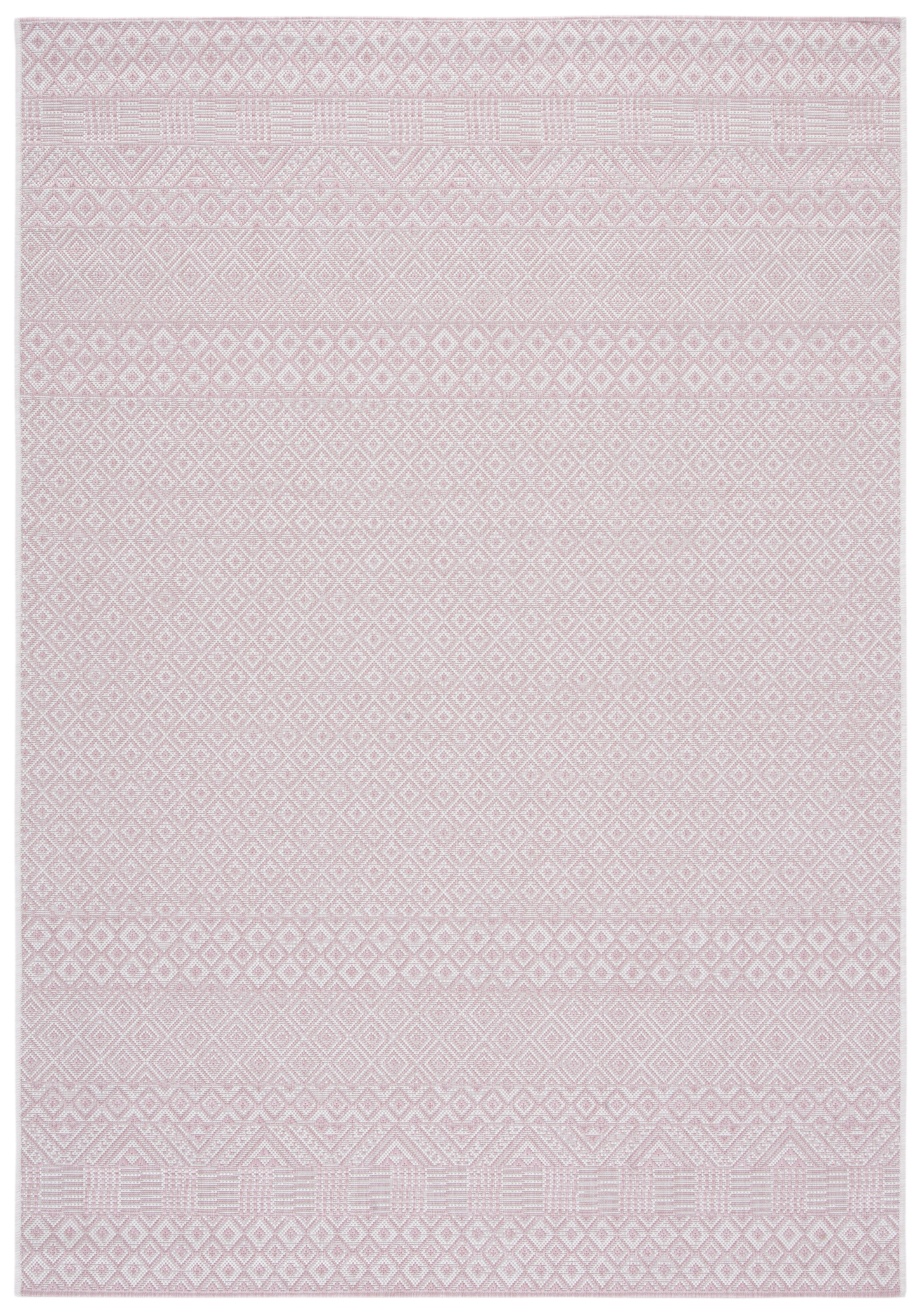 SAFAVIEH Courtyard Evander Geometric Indoor/Outdoor Area Rug, Ivory/Soft Pink, 5'3" x 7'7"