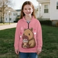 thumbnail image 5 of COEQINE Long Sleeve Pullover for Girls, Quarter Zip Loose Fit Sweatshirt, Soft Polyester Winter Clothes Sweater for Everyday Wear Ages 9-10, Capybara Bubble Tea Pink, 5 of 7