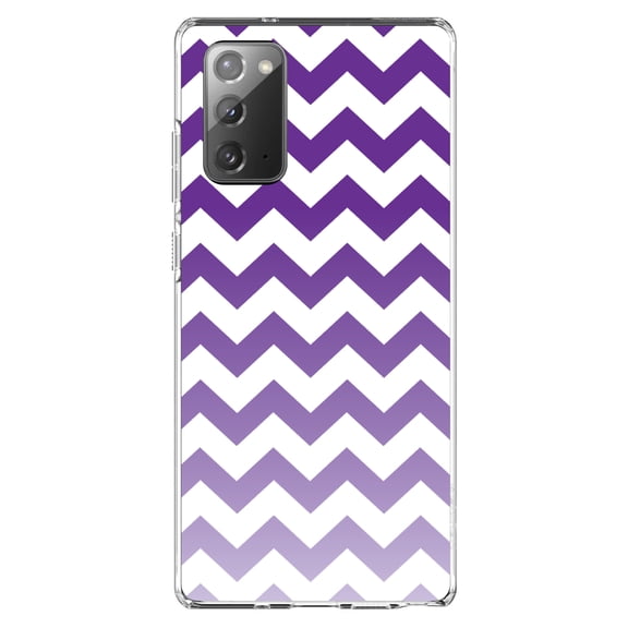 DistinctInk Clear Shockproof Hybrid Case for Samsung Galaxy Note 20 (6.7" Screen) - TPU Bumper, Acrylic Back, Tempered Glass Screen Protector - White Purple Fade Ombré Stripes
