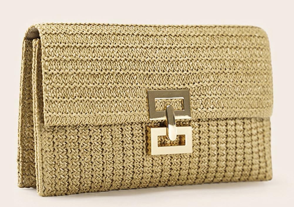 Straw Clutch Purses for Women Vintage Summer Straw Beach Bag Woven Purse Wicker Rattan Envelope Clutch for Wedding