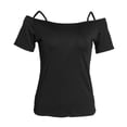 thumbnail image 4 of Tops de Mujer Mangas Cortas con Tirante Rayadas Camiseta Ligera Elástica Delgada para Baile Indio Flamenco Negro Macarena Tops de baile latino, 4 of 8