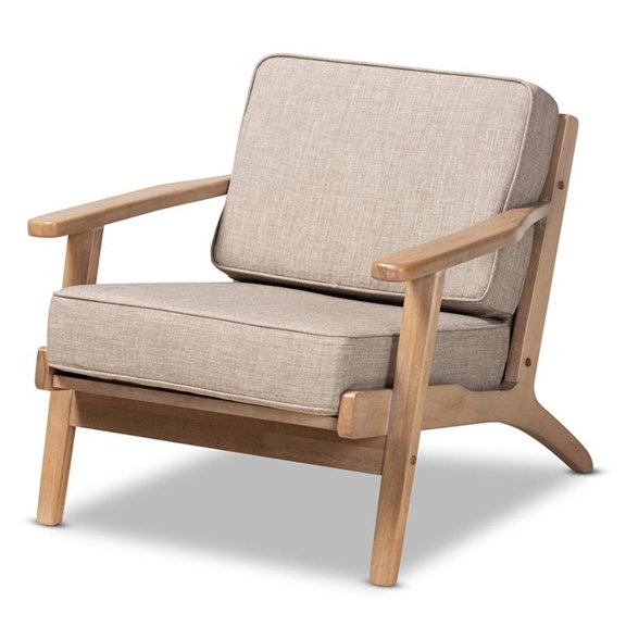 Bowery Hill Light Grey Upholstered Antique Oak Finished Wood Armchair