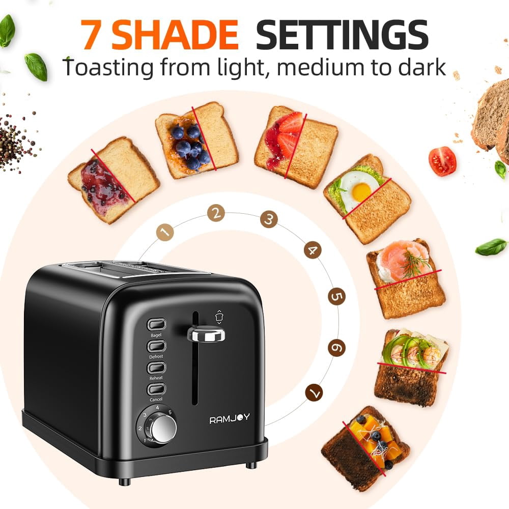 RAMJOY BLACK TOASTER 2 SLICE EXTRA WIDE SLOT TOASTER - BLACK