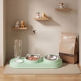 thumbnail image 5 of 3 in 1 Cat Bowl,Cat Food and Water Bowl Set with Water Dispenser and Stainless Steel Bowls,Double Bowls Design,15-degree Tilted Pet Feeder,Green, 5 of 6