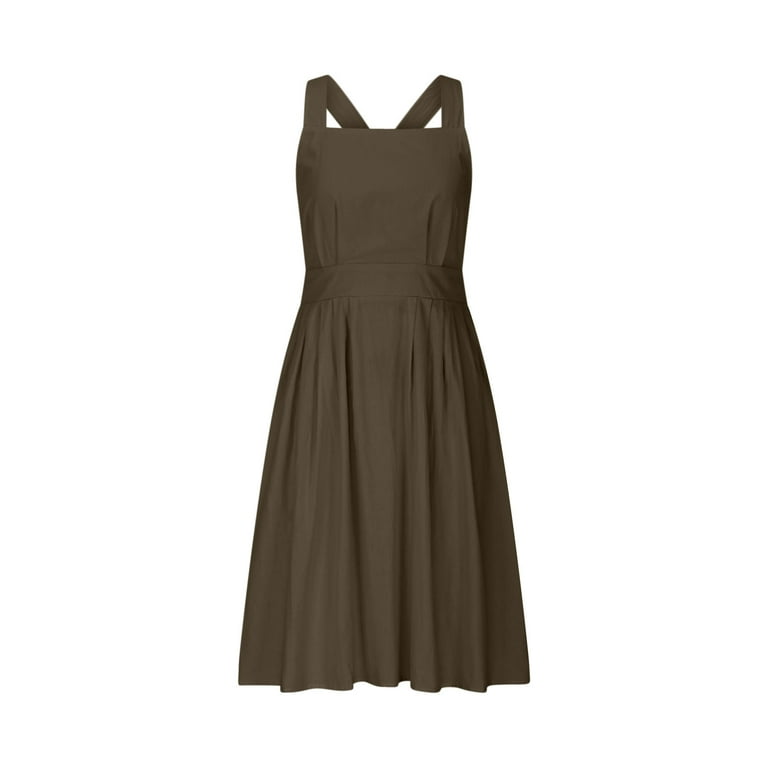 Arnsht Women's Cotton Linen Dresses Tie Back Square Neck Ruffle Strap Sleeveless A Line Flare Flowy Summer Short Dress Brown XXL - Walmart.com Arnsht Women's Cotton Linen Dresses Tie Back Square Neck Ruffle Strap Sleeveless A Line Flare Flowy Summer Short Dress Brown XXL - Walmart.com