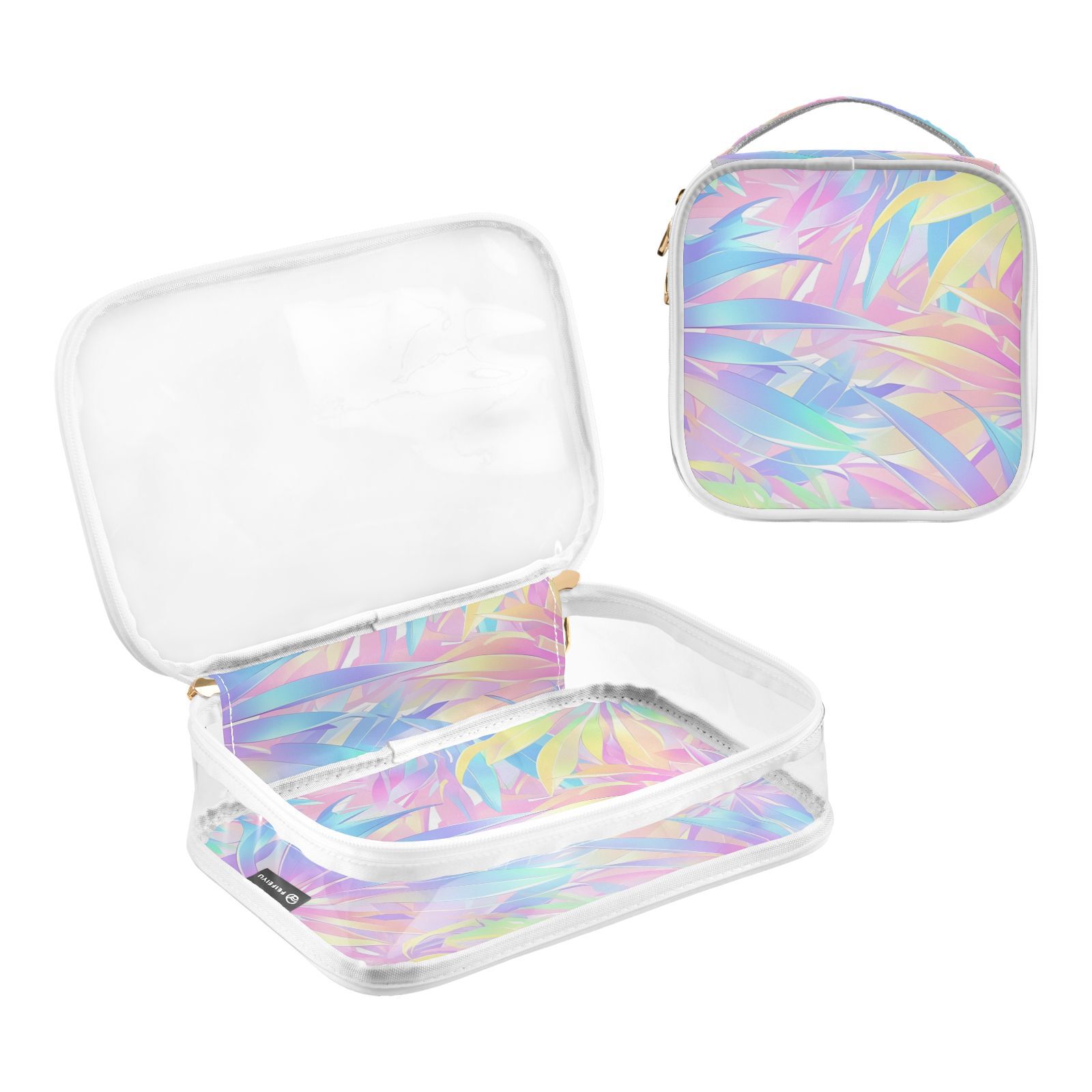 Clear Makeup Bags with Handle Large Opening 2 Pack Set Toiletry Bag Quart Size Bag, for Women Man Traveling Travel Essentials, Toiletries and Other. Colorful Tropical Plant