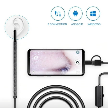Eutuxia Ear Cleaning Endoscope with LED Light & Ear Wax Removal Tool. Suitable for Android, iOS, Tablet & Computer. Digital Ear Otoscope Inspection with Adjustable LEDs & Waterproof Cable (Best Way To Clean Ear Wax Out Of Ears)