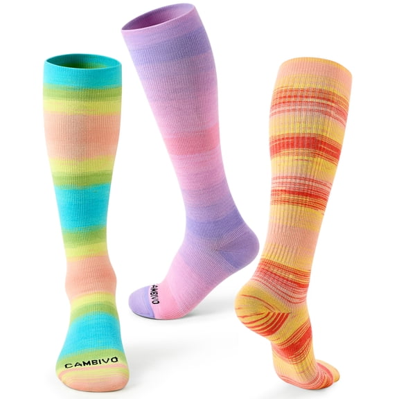 CAMBIVO Compression Socks for Women, 15-20 mmHg Knee High Socks 3 Pairs, Gradient Color Socks for Nurses, Running, Travel & Comfort