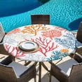 thumbnail image 5 of Colorful Coral Round Tablecloth 55-60 Inch Round Fitted Table Cloth with Elastic Edge, Coastal Ocean Abstract Gradient Sea Waterproof Table Cover Protector for Outdoor Picnic Party Dining, 5 of 6