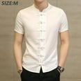 thumbnail image 2 of Camisetas Tops, Ropa De Estilo Chino Traje Tang - Camisa De Manga Corta De Kung Fu para Hombres - Blanco, 2 of 6