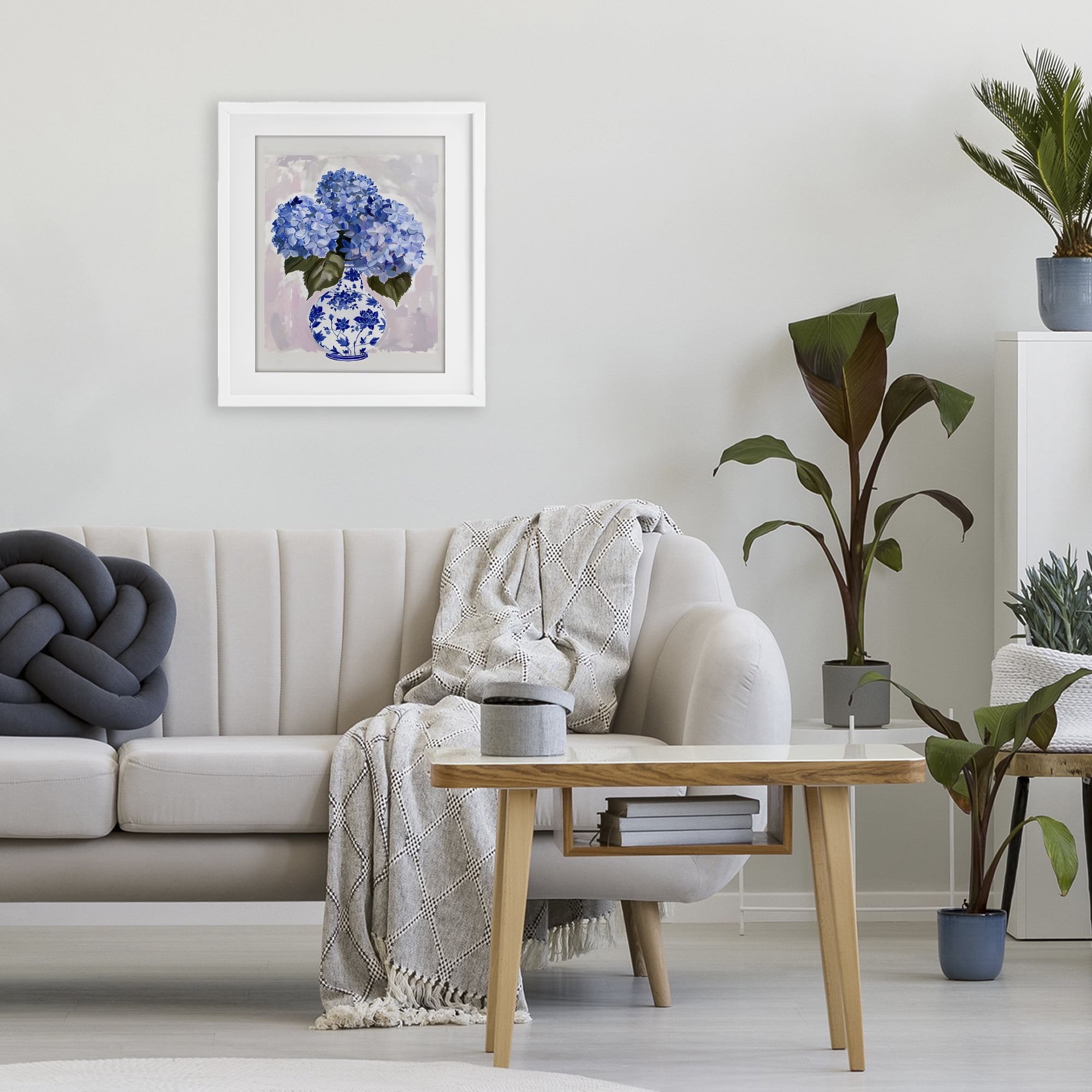 Stupell Industries Blue Hydrangea in Porcelain Vase White Framed Print Under Glass, design by The Prints Vibe
