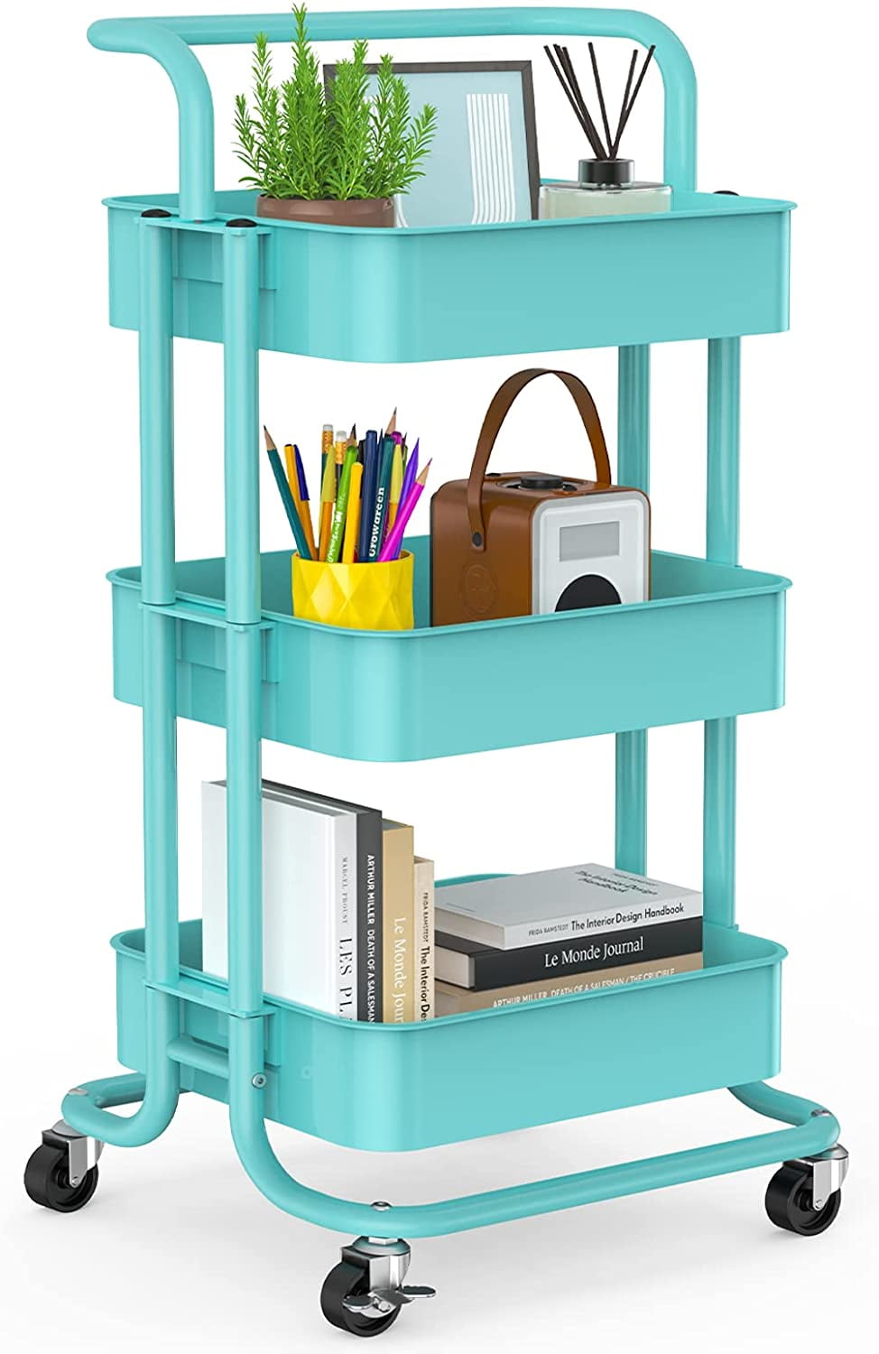 3 Tier Mesh Utility Cart, Rolling Metal Organization Cart with Handle