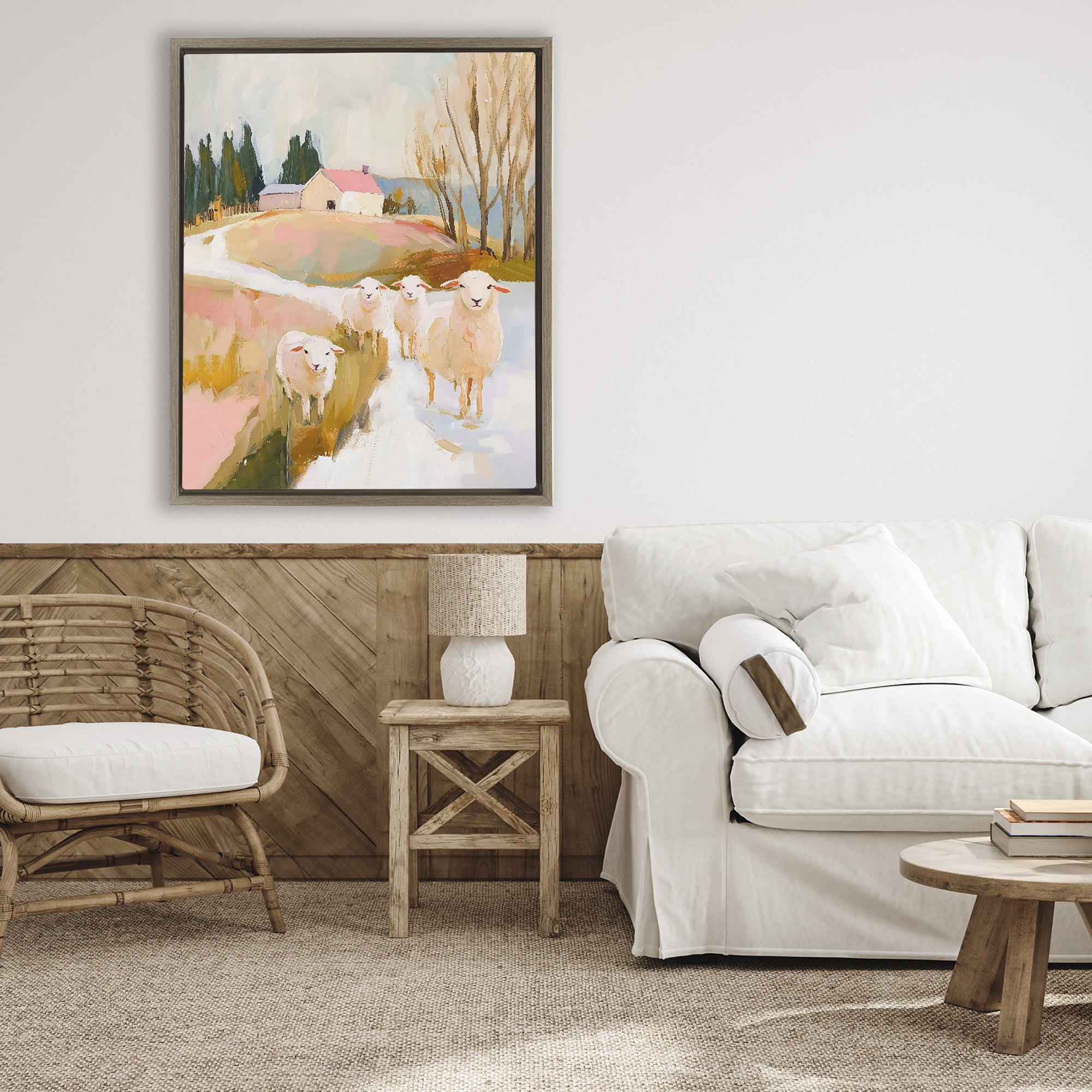 Stupell Industries Sheep on the Roadside Pasture Brown Framed Floater Canvas Wall Art, design by The Prints Vibe
