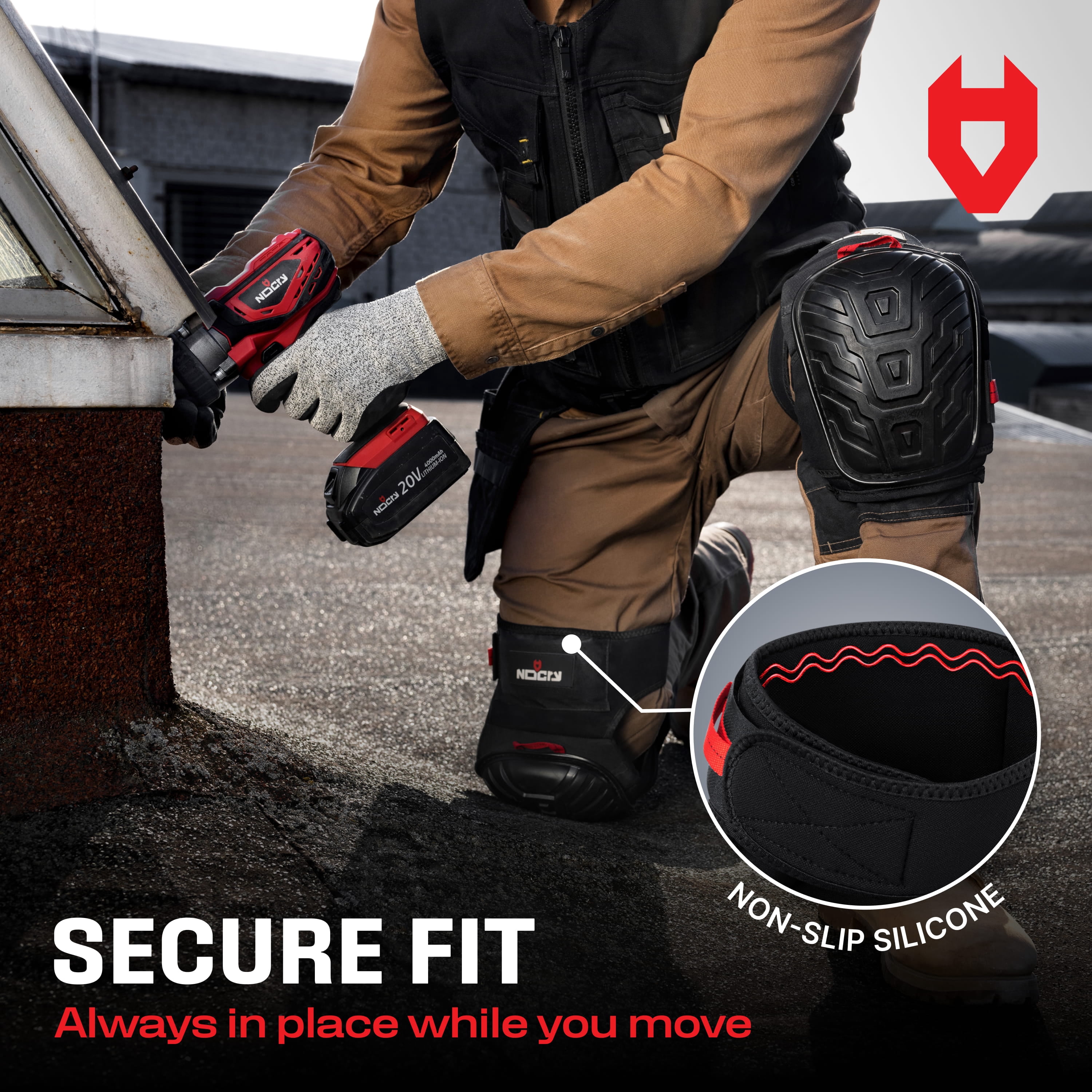 NoCry Professional Knee Pads for Work for Men — Adjustable Thigh and Shin Straps, Heavy-Duty Shell, and Thick Foam & Gel Cushioning — Ideal for Construction and Gardening