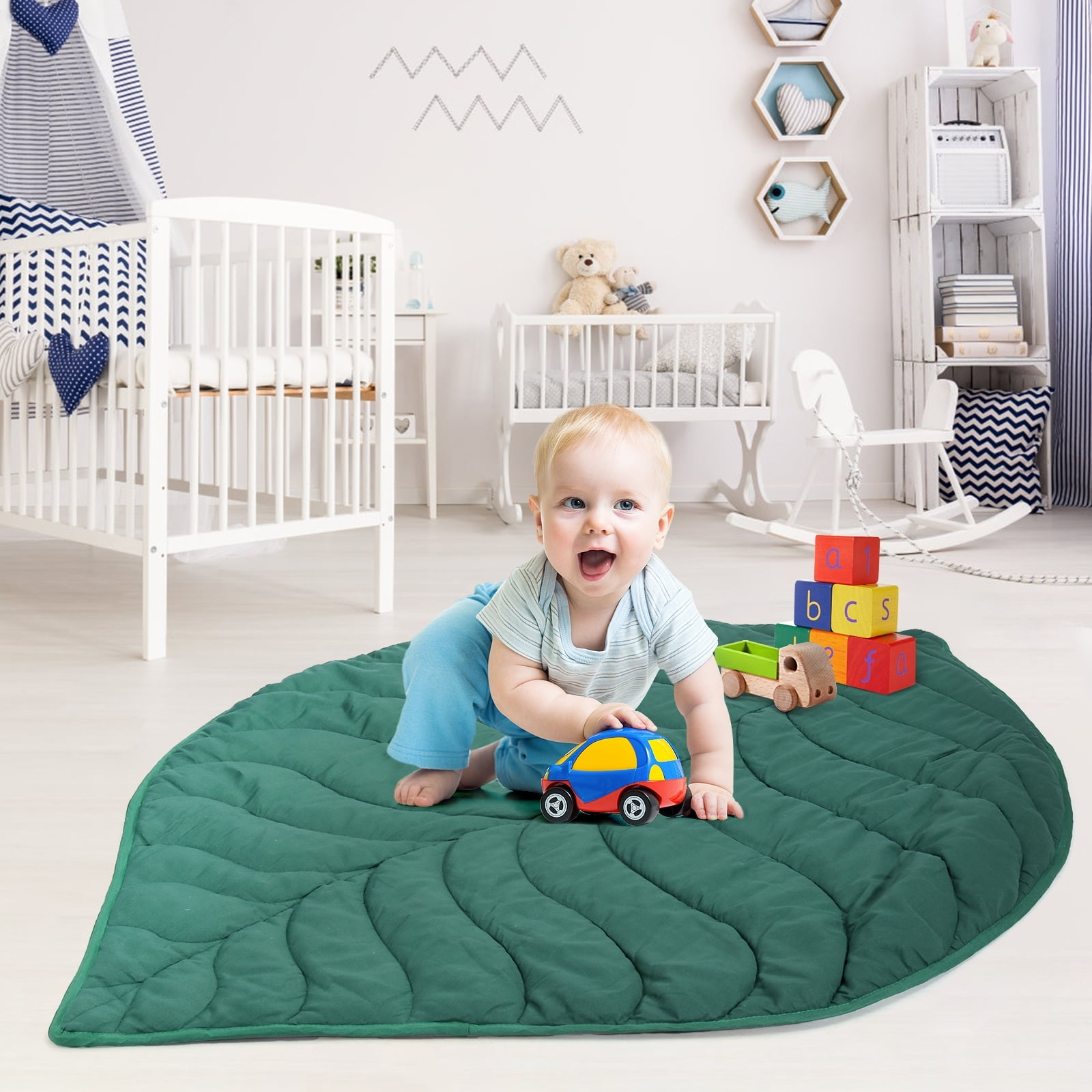 Baby Play Mat, 42" x 56" Leaf Shape Soft Cotton Baby Sleeping Mat