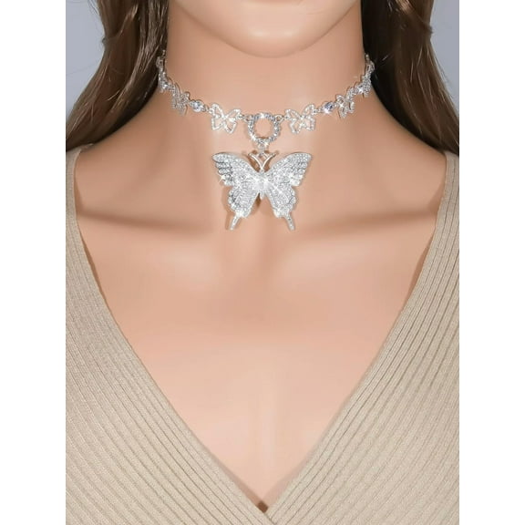 QQTDFG Large Rhinestone Butterfly Charm Necklace Statement Necklace Modern Necklace-default
