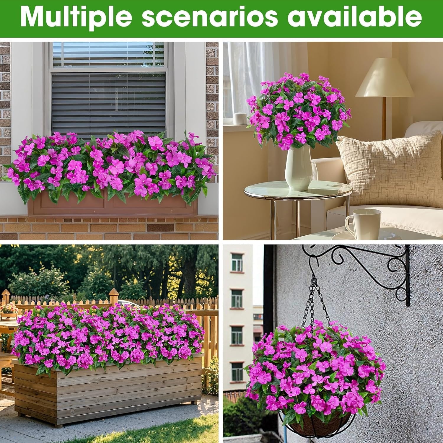 Topboutique Artificial Flower Impatiens Silk Flowers Greenery Faux Impatiens Bushes Fake Impatiens Bouquet Lifelike Flowers Bouquet for Lawn Garden Home Wedding Decoration (4 Pcs-7 Branches-Purple)