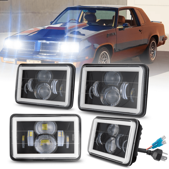 For Oldsmobile Cutlass Supreme 1976-1987 4PCS 4x6" LED Headlights DRL High Low Beam