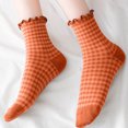 thumbnail image 3 of AVRNLIQ Womens Retro Gingham Ruffled Crew Socks, Soft Breathable Knit, One Size, Orange, 3 of 5