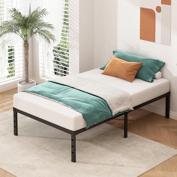 Twin Bed Frame, 14" Heavy Duty Metal Platform with Storage Space No Box Spring Needed, Black