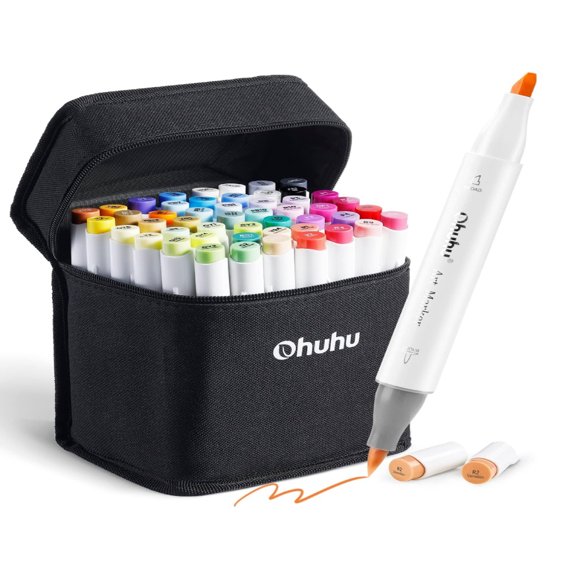 LNGOOR Marqueurs Ohuhu Pointe Pinceau Double Pointe Ensemble de Marqueurs d'Art pour Artistes Adultes Coloriage Croquis Dessin Illustrations - Pointes Doubles Pinceau Biseau - 48 Couleurs Honolulu of Ohuhu Marqueurs