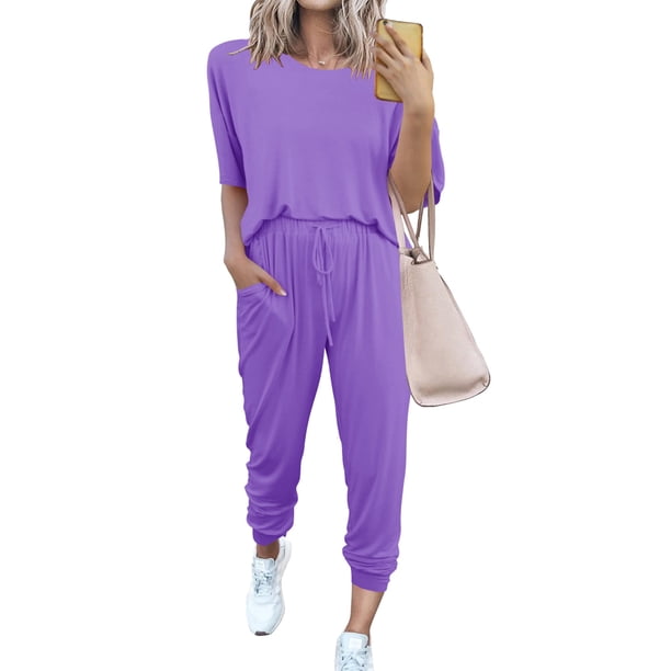 Conjunto de Chándal PRETTYGARDEN de Dos Piezas para Mujer, Color Lila Claro, Talla XXL