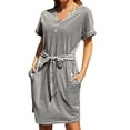thumbnail image 1 of B91xZ Robe d'Été à Manches Courtes pour Femmes Robe Longue Fluide Décontractée avec Poches, Noir S, 1 of 2