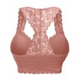 thumbnail image 3 of ZNQHFRE Women’s V-Neck I-Back Wireless Lace Bralette Soft Comfort Sexy Everyday Lingerie Khaki L, 3 of 3