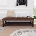 thumbnail image 2 of Xukmct Upholstered Leather End of Bed Bench with Shelf, Wood Frame Shoe Bench Shoe Rack Footstool for Bedroom, Living Room, Brown, 2 of 11