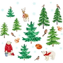 1 set 34 Pieces Forest Wall Decal Christmas Tree Bear Wall Sticker Wild Animal Nursery Vinyl Wall Decals Pine Tree Deer Fox Decorations for Christmas Kids DIY Bedroom