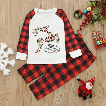 

ERTUTUYI Kids Christmas Family Clothes Matching Multicolor Prints Sets Long Sleeve Tops Pants Set Red 4