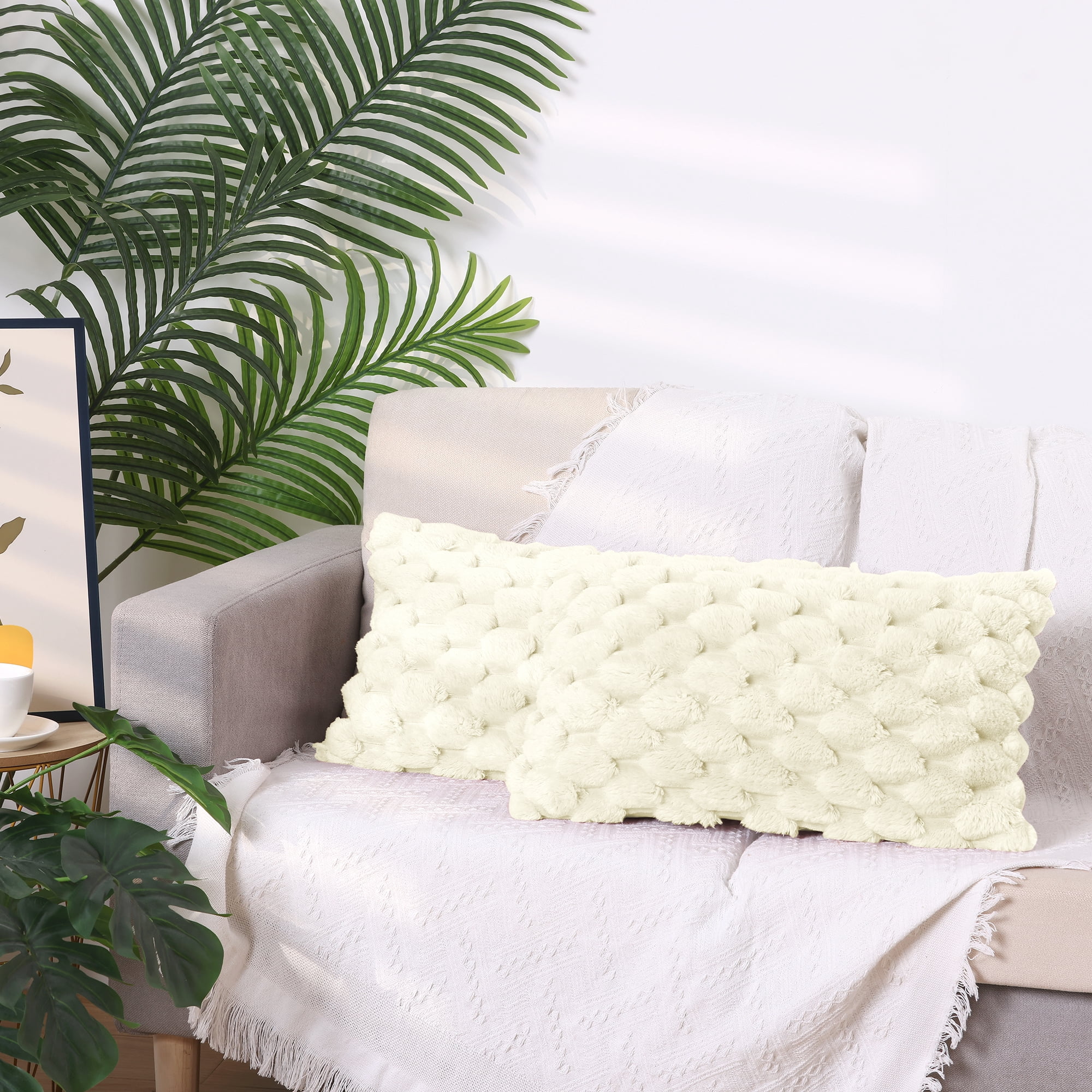 Unique Bargains 2 Soft Throw Pillow Covers Fur Decorative Fuzzy Plush Cushion Covers White 12" x 20"
