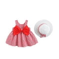 thumbnail image 2 of LoyisViDion Baby Girls Dress Clearance Toddler Kids Baby Girl Summer Bowknot Bowknot Checked Sling Dress with Hat Red 1-2years, 2 of 9